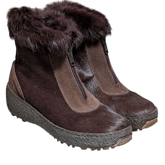 OSCAR Shoes - Oscar Sports brown fur winter boots size 40 leather zip wedge platform Italy